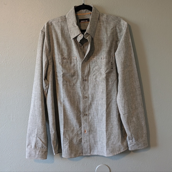 Orvis Gray Textured Print Button Down Size M - Picture 1 of 7